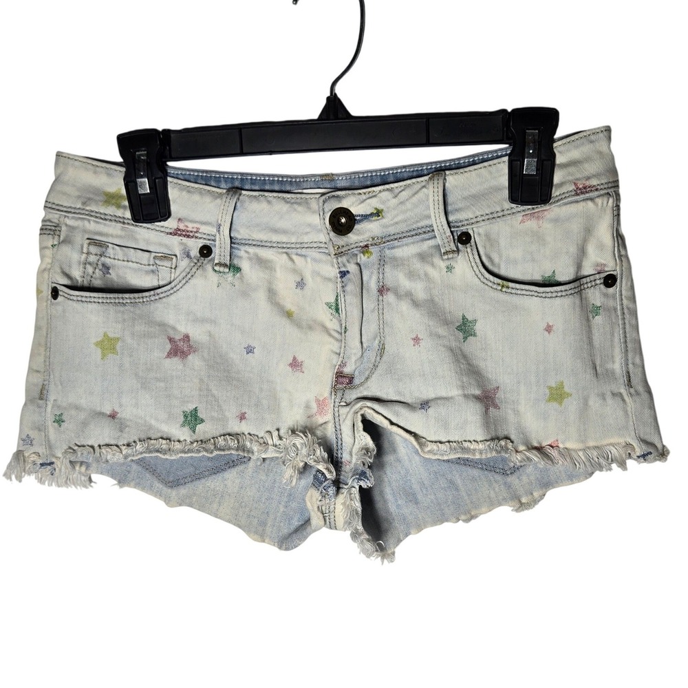 Bullhead Denim Frayed Short Short‎ Star Denim Blue Jean Shorts 7 Festival Indie